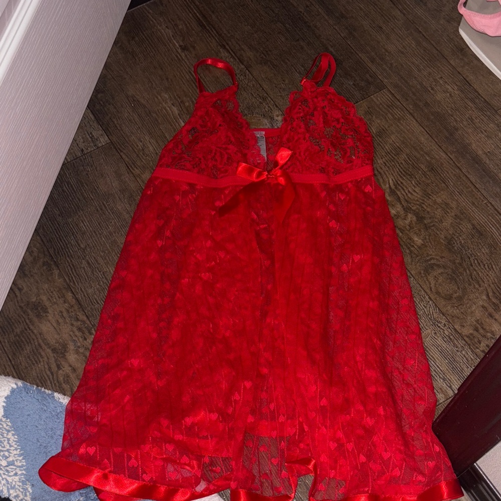 Fashion Nova Red Lace Chemise with matching thong
